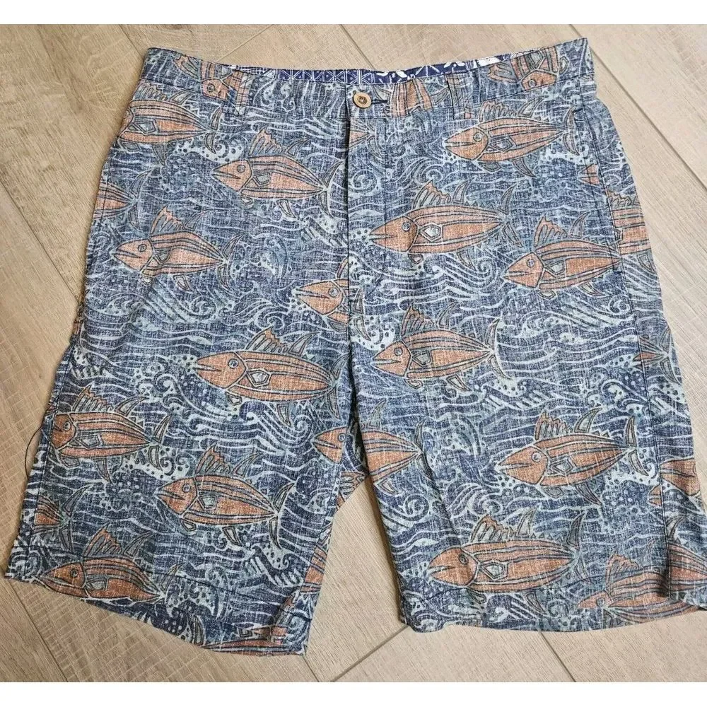 Reyn Spooner‎ Mens A'u I Nalu Shorts Fish Waves Reverse Print Size 34